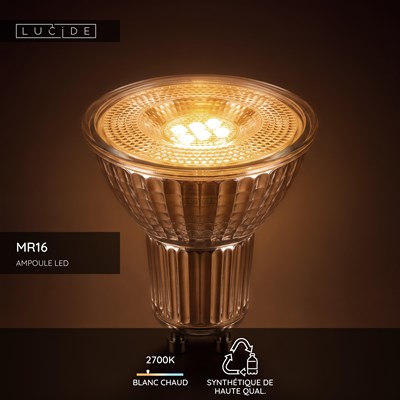 Lucide MR16 - Ampoule led - Ø 5 cm - LED - GU10 (MR16) - 1x5W 2700K - Transparent